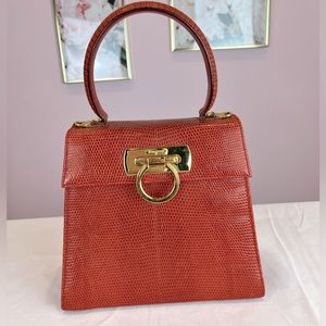 Salvatore Ferragamo Iconic Top Handle Lizard Leather Bag